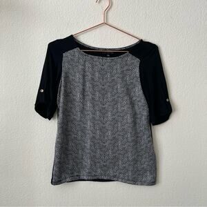 The Limited Printed Harper Top raglan 3/4 sleeve black herringbone chevron print